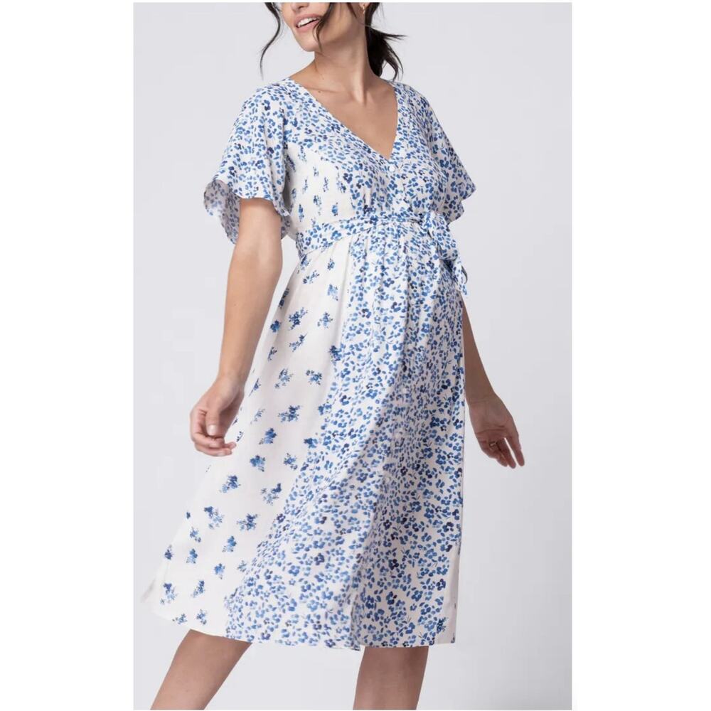 Seraphine White and Blue Floral Midi Dress